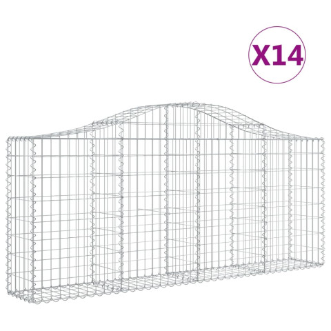 Paniers à gabions arqués 14 pcs 200x30x80/100 cm fer galvanisé