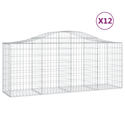 Paniers à gabions arqués 12 pcs 200x50x80/100 cm fer galvanisé