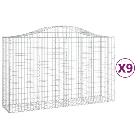 Paniers à gabions arqués 9 pcs 200x50x120/140 cm fer galvanisé