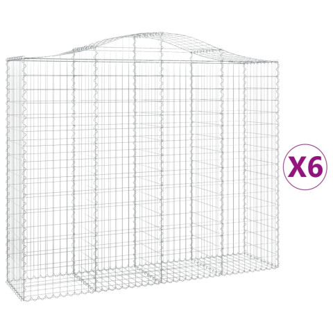 Paniers à gabions arqués 6 pcs 200x50x160/180 cm fer galvanisé