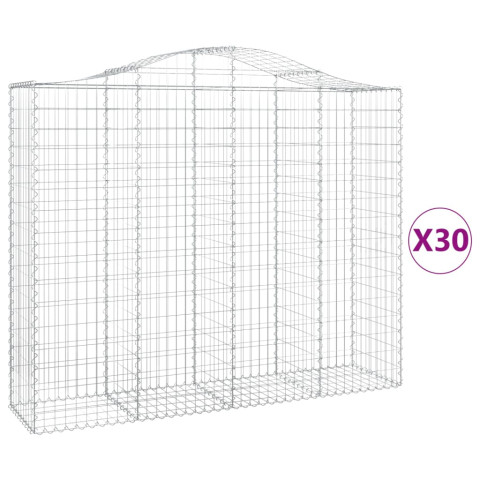 Paniers à gabions arqués 30 pcs 200x50x160/180 cm fer galvanisé