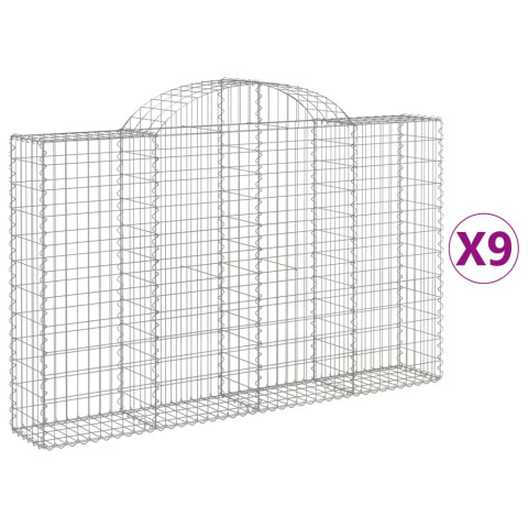 Paniers à gabions arqués 9 pcs 200x30x120/140 cm fer galvanisé