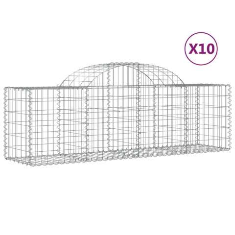 Paniers à gabions arqués 10 pcs 200x50x60/80 cm fer galvanisé