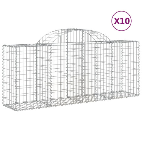 Paniers à gabions arqués 10 pcs 200x50x80/100 cm fer galvanisé