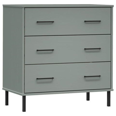 Commode avec 3 tiroirs gris 77x40x79,5 cm bois massif oslo