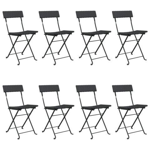 Chaises de bistrot pliantes 8 pcs noir résine tressée et acier