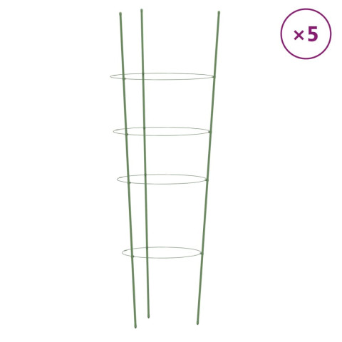 Supports pour plantes de jardin 4 anneaux 5pcs vert 90 cm acier