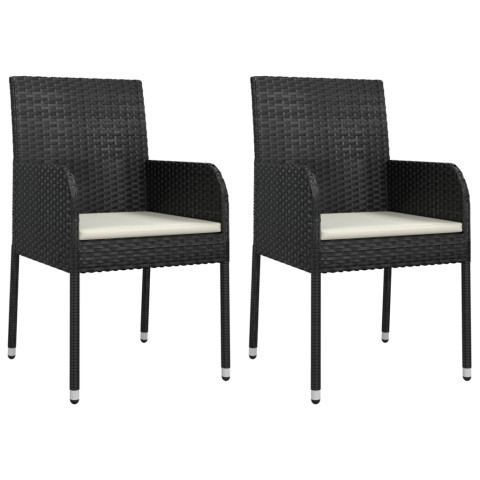 Chaises de jardin 2 pcs avec coussins résine tressée noir