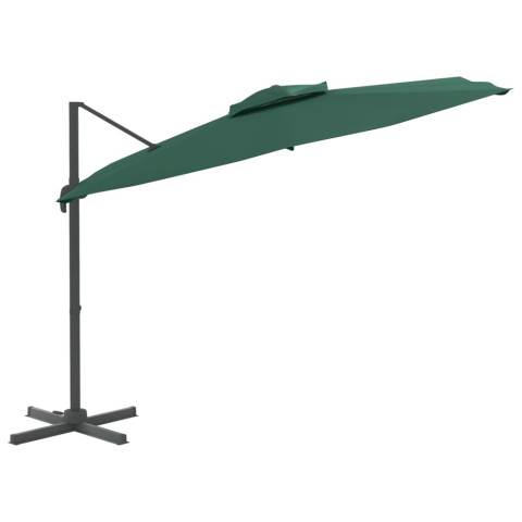 Parasol meuble de jardin cantilever à double toit 400 x 300 cm vert helloshop26 02_0008164