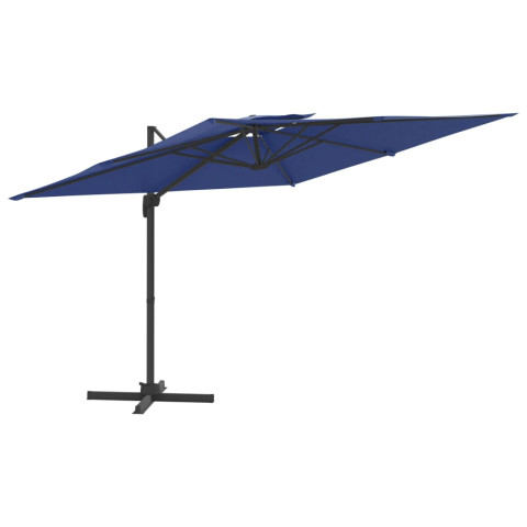 Parasol cantilever à double toit bleu azuré 400x300 cm