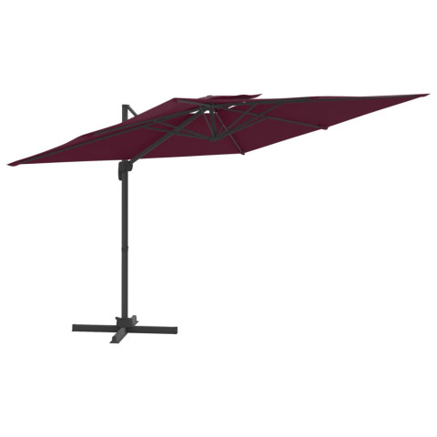 Parasol cantilever à double toit bordeaux rouge 300x300 cm