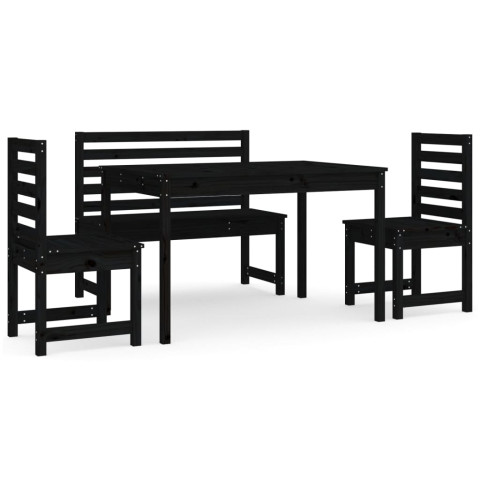 Ensemble à manger de jardin 4 pcs noir bois massif de pin