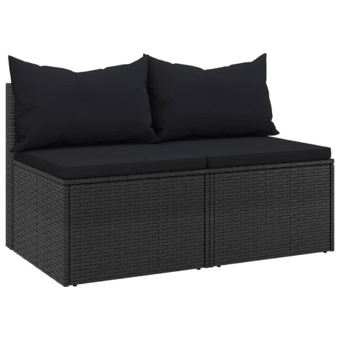 Canapés centraux de jardin et coussins 2pcs noir résine tressée