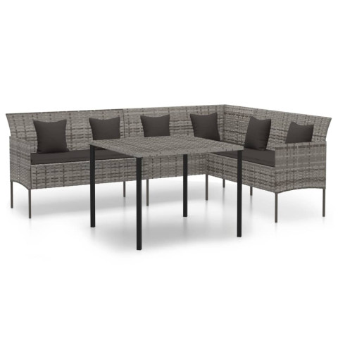 Mobilier à dîner de jardin et coussins 2 pcs gris rotin