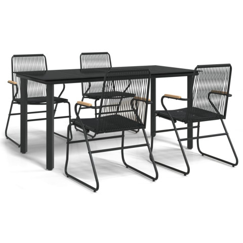 Mobilier à dîner de jardin 5 pcs noir rotin pvc