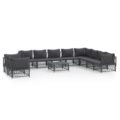 Salon de jardin avec coussins 11 pcs anthracite acier