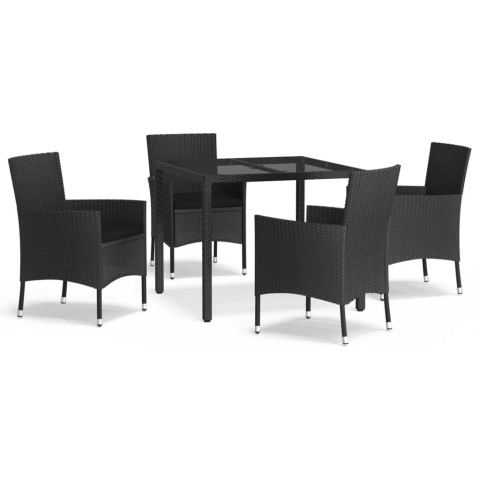 Mobilier à dîner de jardin et coussins 5pcs noir résine tressée