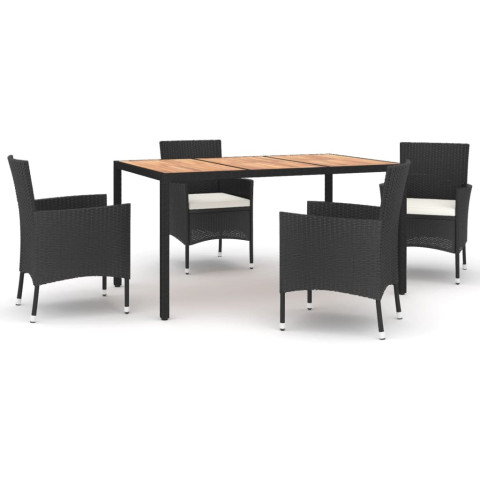 Mobilier à dîner de jardin et coussins 5pcs noir résine tressée