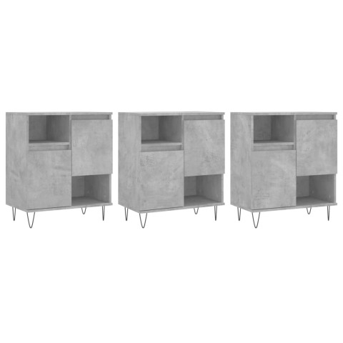 Buffets 3 pcs gris béton bois d'ingénierie