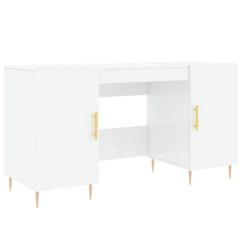 Bureau blanc brillant 140x50x75 cm bois d'ingénierie