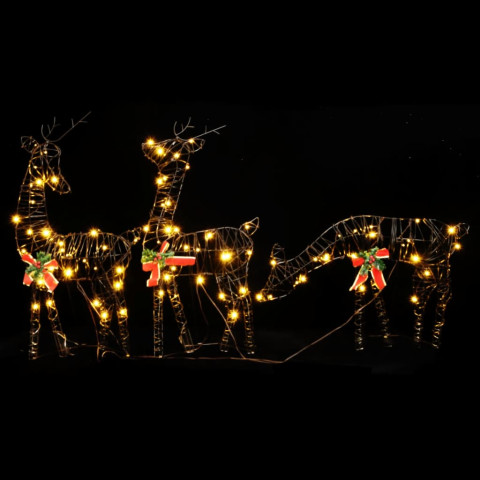  Familles de rennes de Noël 2 pcs 180 LED blanc chaud rotin