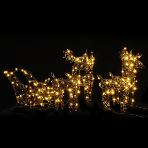  Décoration de Noël rennes et traîneaux 240LED blanc chaud rotin