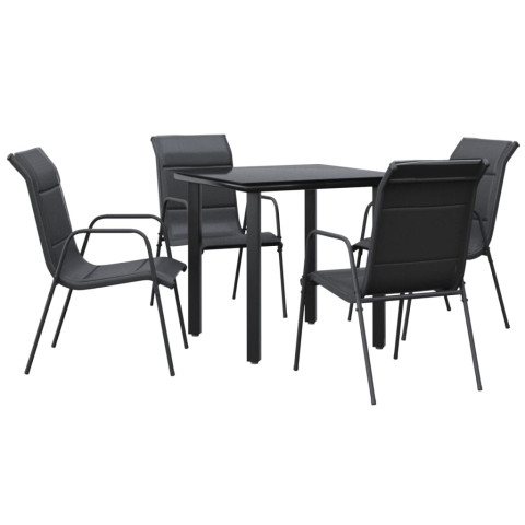 Ensemble à manger de jardin 5 pcs noir textilène et acier