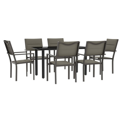 Ensemble à manger de jardin 7 pcs noir textilène et acier