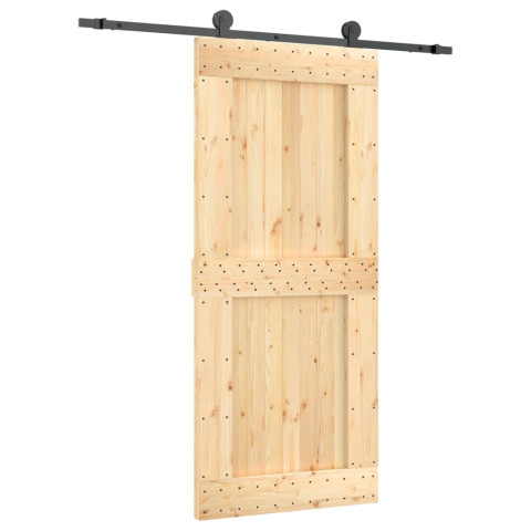 Porte coulissante et kit de quincaillerie 90x210 cm pin massif