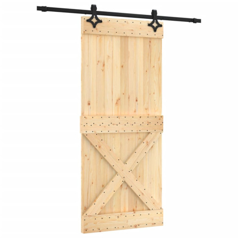 Porte coulissante et kit de quincaillerie 90x210 cm pin massif