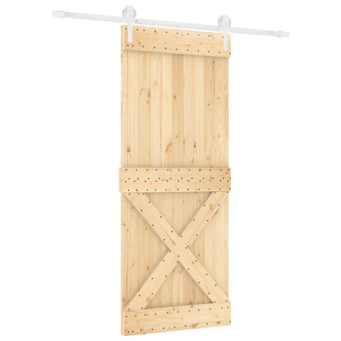 Porte coulissante et kit de quincaillerie 90x210 cm pin massif