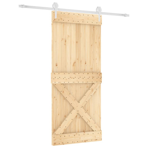 Porte coulissante et kit de quincaillerie 90x210 cm pin massif