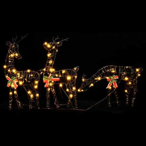  Décoration de Noël famille de rennes 90 LED blanc chaud rotin