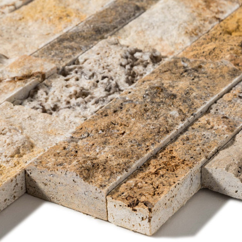 Plaquette de parement premium pierre naturelle travertin scabos brut intérieur / extérieur (au m²)