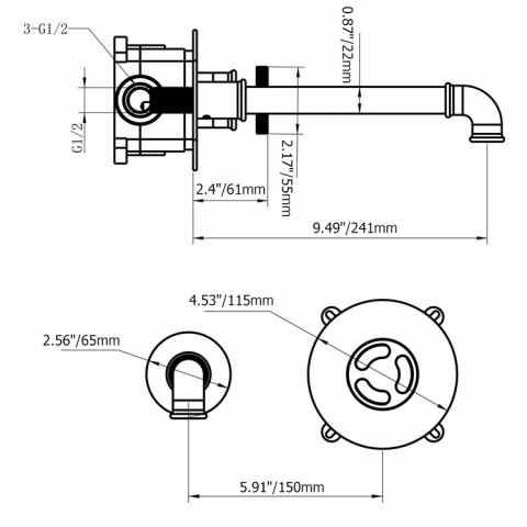 mitigeur de lavabo mural style industriel noir distriartisan