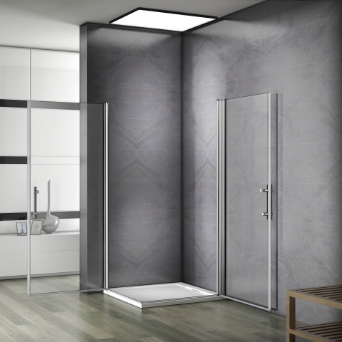 Porte pivotante 100x100x197cm porte de douche paroi de douche cabine de douche verre anticalcaire