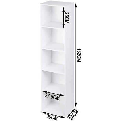 Bibliothèque casier à livres en mdf avec 5 compartiments 32,2cm blanc