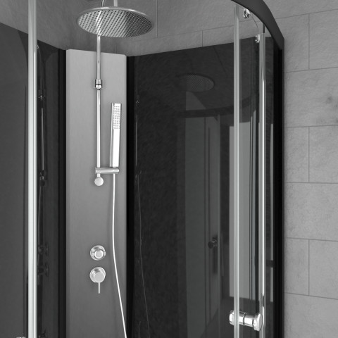 Cabine de douche 1/4 de cercle 85x85x225 cm - profilés et fonds noirs - Nebula Aurlane - CAB117