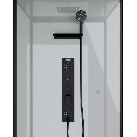 Cabine de douche hydromassante 110x80 receveur bas - fond gris et profilés noir mat - grey style low