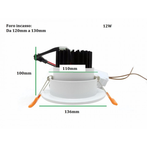 Spot encastrable led cob rond orientable 12w 80 - couleur eclairage au choix