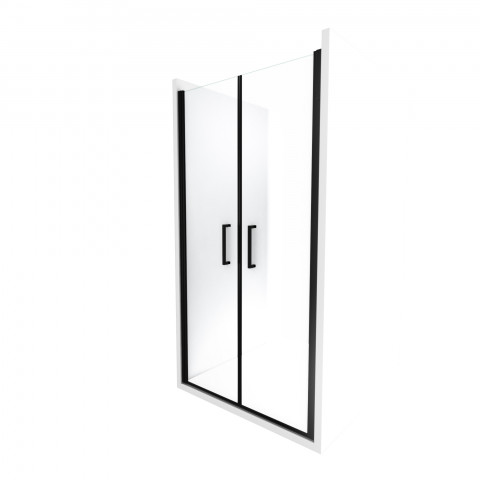 Paroi porte de douche à double portes pivotantes - flappy black 80 - 80x200cm - profile noir mat - verre transparent 6mm