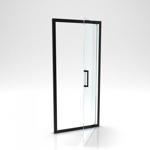 Paroi porte de douche à porte - Crush pivotante - Profile noir mat - Verre transparent 6mm - Dimensions au choix