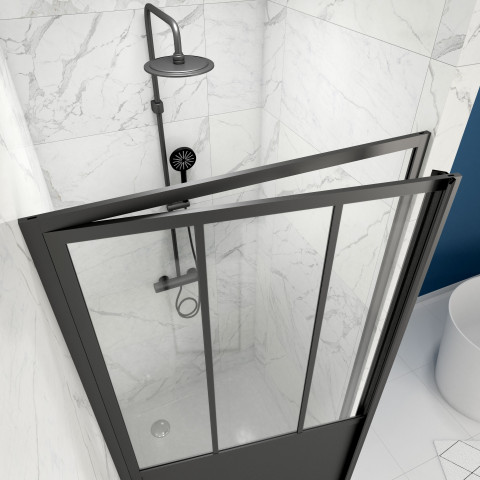 Paroi porte de douche à porte pivotante type atelier - 80x200cm - porte pivotante - profile noir mat - verre transparent 5mm - workshop 80