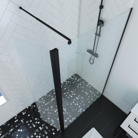 Pack paroi de douche à l'italienne transparent 120cm profile noir mat - dim: 120x200cm - profile noir mat - freedom 2 dark 120 + barre de fixation freedom 2 dark telescopic + volet pivot