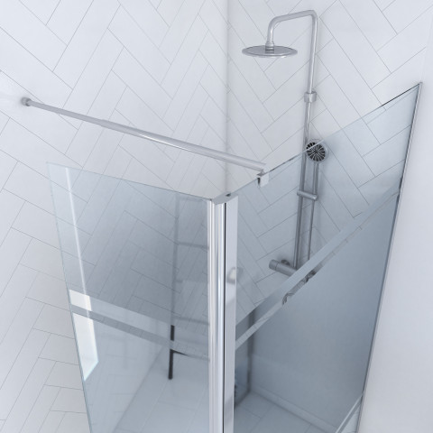 Pack paroi de douche 120x200cm effet miroir et profile chrome + barre de fixation telescopic + volet pivotant freedom 2 mirror