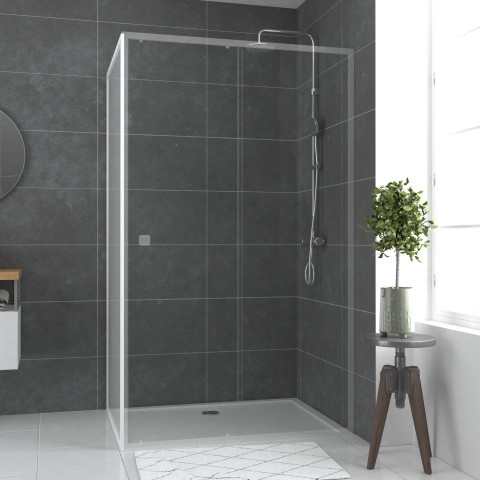 Paroi porte de douche blanc retour 80x185cm pour porte - verre transparent 5mm - whity side 80