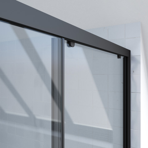 Paroi porte de douche coulissante-100x200 -porte coulissante -profile noir mat-verre transparent 6mm