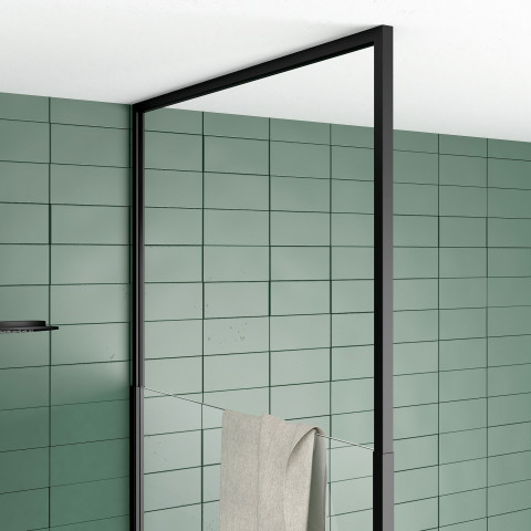 Pare baignoire 75x153cm extensible jusqu’à 202cm - aluminium noir mat - verre trempé 6mm - stretchy