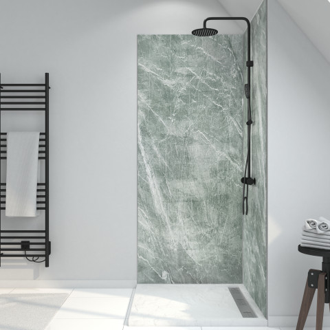 Panneau mural de douche en composite - feuille de pierre et ciment - 90 x 210 cm - ice green 90