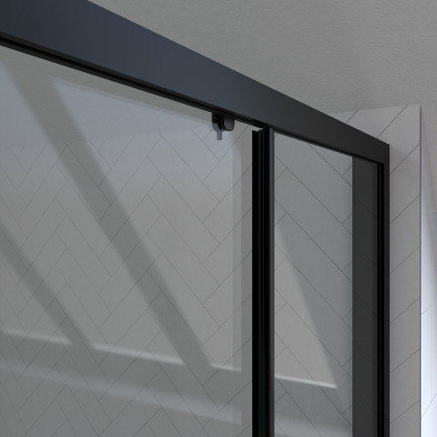 Paroi de douche à double porte coulissante 140x200 cm - verre transparent - profilé noir - crush